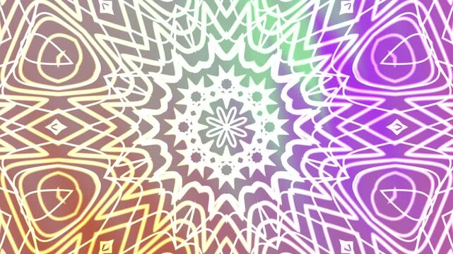 Abstracts Twirls Kaleidoscope A, Mesmerizing abstract neon mandala pattern with vibrant colors and dynamic motion design,  Video Stock royalty.