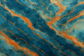 Luxury marble surface, ocean blue blending with coral orange