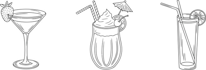 Refreshing summer cocktails and drinks beautifully illustrated for your next project, perfect for menus, invitations, and party themes.