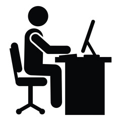 Person working at computer desk sitting on office chair silhouette icon symbol silhouette