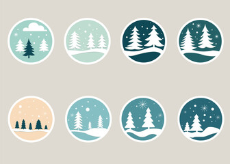 A set of New Year's stickers in various shades of green.