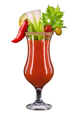 Bloody mary, a cocktail made with vodka, tomato juice, lemon juice, Worcestershire sauce, tabasco and pepper