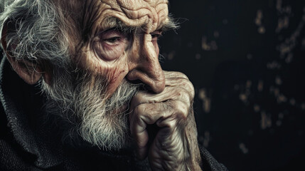Old Man Looking Thoughtful and Remembering the Past