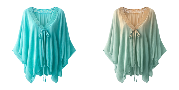 Elegant Translucent Beach Poncho in Blue and Green with Drawstring Closure