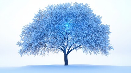 A solitary tree covered in frost and snow during winter
