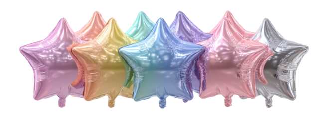 Colorful Star-Shaped Balloons in Various Hues with Isolated Transparent Background