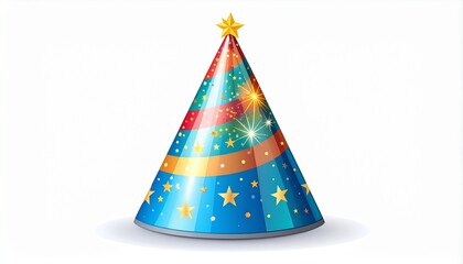 Festive Hat with Star: A celebratory party hat, adorned with vibrant colors, star and a shimmering design, is ready to amplify your celebration.