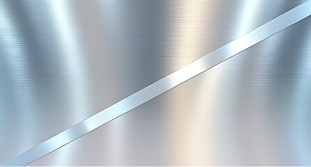 Industrial brushed steel surface highlighted by a bold diagonal stripe and subtle silver-blue reflections, perfect for sleek modern design, architecture panels, or machinery aesthetics.

