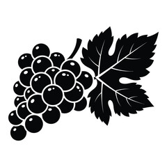 Classic silhouette of a fresh bunch of grapes with a leaf design silhouette