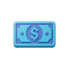 Stylized 3d illustration of a blue banknote with a dollar sign, isolated on transparent background