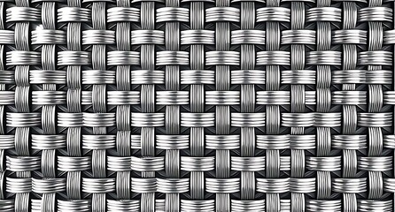 Close-up of interwoven stainless-steel strips forming a sturdy metal mesh, combining strength and decorative appeal for architecture, security, or modern industrial design backgrounds.
