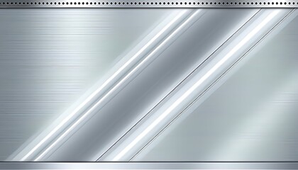 High-gloss polished steel panel with bright diagonal stripes and small perforated trim, perfect for high-tech product presentations, automotive or architectural decorative accents.