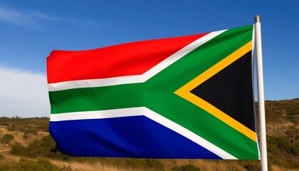 Six colors, one heartbeat—South Africa’s flag dances in the wind like a promise fulfilled. Red for sacrifice, blue for endless sky, green for growth, yellow for light, black for strength, white for pe