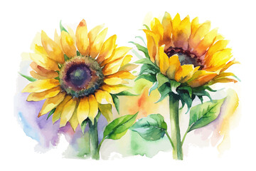 Watercolor Summer Sunflower Bouquet Hand Painted 