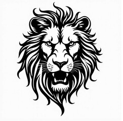 Lion Head Portrait: A majestic lion, captured in striking black and white with a detailed, hand-drawn illustration. The King of the Jungle, showcasing strength and royalty.