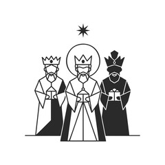 Three wise men icon: black and white illustration of the biblical magi