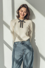 가을 패션의 한국 여성