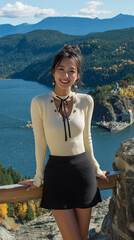 가을 패션의 한국 여성