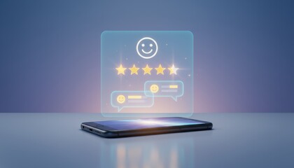 Digital feedback and rating experience: Illustrates the digital feedback and rating concept with a smartphone displaying positive user experience feedback and rating.