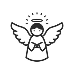 Fototapeta premium Simple black and white angel illustration with halo and wings