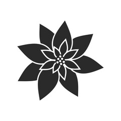 Black silhouette of a stylized flower with leaf petals on white background