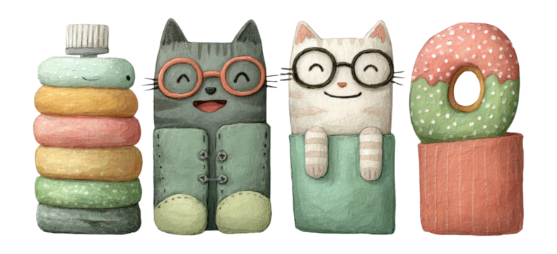 Adorable Cartoon Characters with Cute Expressions and Playful Colorful Designs - Powered by Adobe