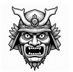 Samurai's Grasp: A striking, illustration of a samurai, captured in a detailed, traditional black and white style.