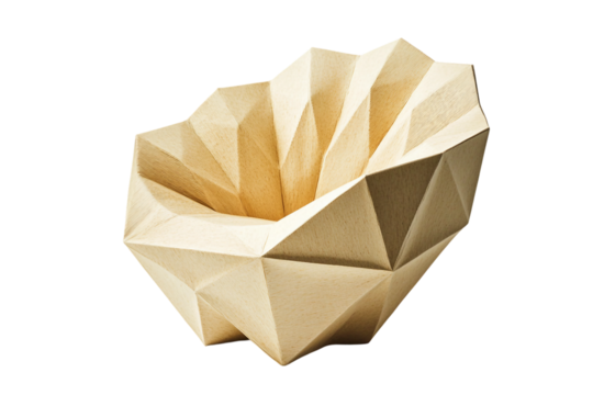 Unique artistic chair mimicking paper folds isolated on transparent background