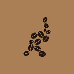 Obraz premium Coffee beans arranged in the shape of a cat on a brown background