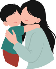 Illustration of Mother Hugging Son 
