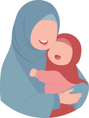 Illustration of Muslim Mother and Child