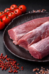 Raw pork tenderloin, fresh meat, a source of protein, and an ingredient for a meal. Pork tenderloin