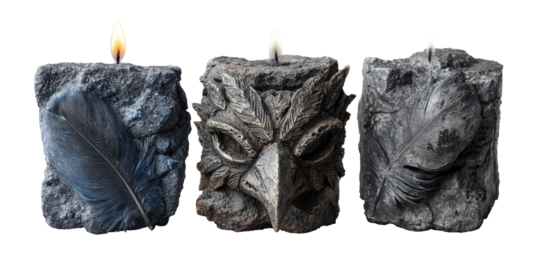Unique Candle Holders with Creative Designs and Artistic Textures on Transparent Background