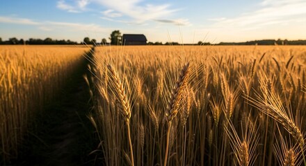 Obraz premium wheat field at sunset