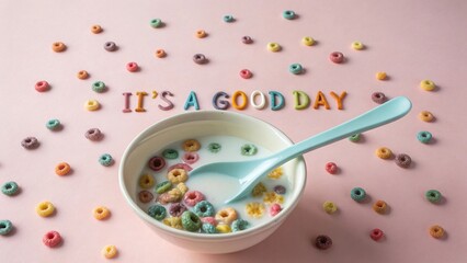 A Photorealistic Artistic Photograph Of Cereal Letters Spelling Message In Milk Bowl