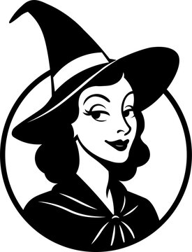 Elegant Witch in Vintage 1930s Style Logo Badge