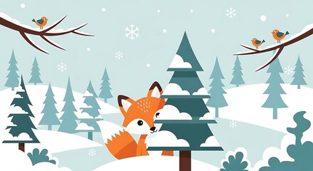 christmas card with deer and tree