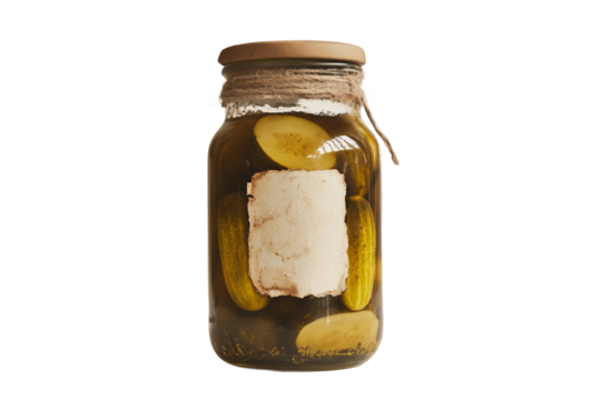 Pickle jar with retro antique style label isolated on transparent background