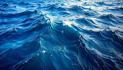 Dynamic deep blue ocean waves creating a textured background of moving water, embodying natural power and serenity.