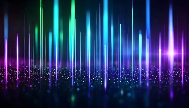 Abstract digital art featuring vibrant vertical light beams and sparkling particles, creating a futuristic and dynamic visual.