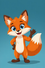 Obraz premium “Cute Cartoon Fox Character Waving and Smiling – Friendly Animal Mascot Illustration”