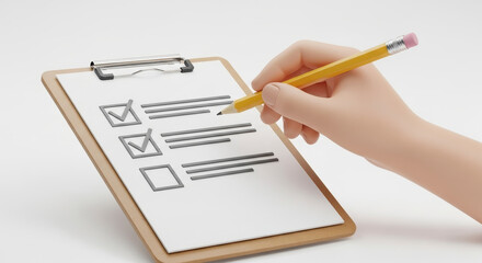 Hand Completing a Detailed Checklist on a Clipboard with a Pencil Close Up View