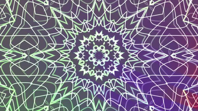 Abstracts Twirls Kaleidoscope A, Abstract Animated Kaleidoscope with Glowing Neon Lines and Geometric Pattern Background,  royalty free stock.