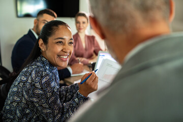 Business meeting with smiling woman