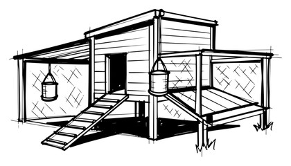 Chicken Coop Hand Drawn Sketch Illustration © Mago