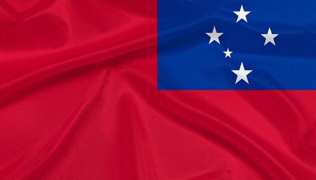 A crimson field crowned by stars, the Samoan flag rises with quiet strength—its Southern Cross constellation shimmering with courage, freedom, and purity beneath the Southern Hemisphere’s eternal sky.