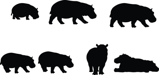 Black and white flying squirrel silhouettes, various poses vector, forest wildlife animals, nocturnal rodents, gliding mammals, tree climbing vector illustrations