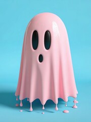 Vibrant 3D Render Of Pink Gooey Ghost Dripping Against Bright Blue Background