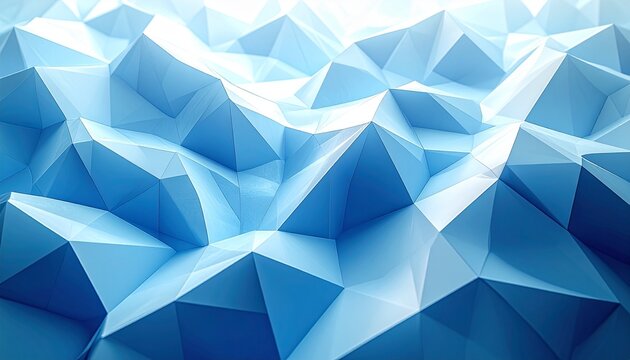Modern blue and white abstract geometric low poly background. Digital 3D render with crystalline facets and subtle light for technology. - Powered by Adobe