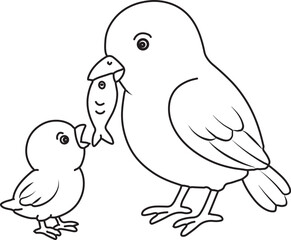 Mom bird with her cute baby